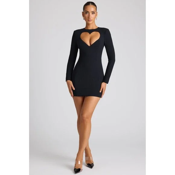 Oh Polly Luciana Dress Women 10 Black Heart Cutout Party Night Out Romantic - Picture 1 of 14